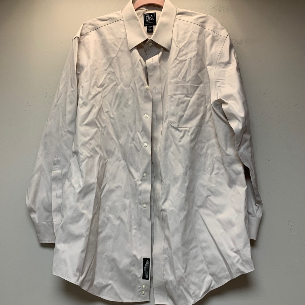 Jos. A. Bank Traveler Shirt Mens 17-33 Gray Excellent Tailored Fit Cotton 15287